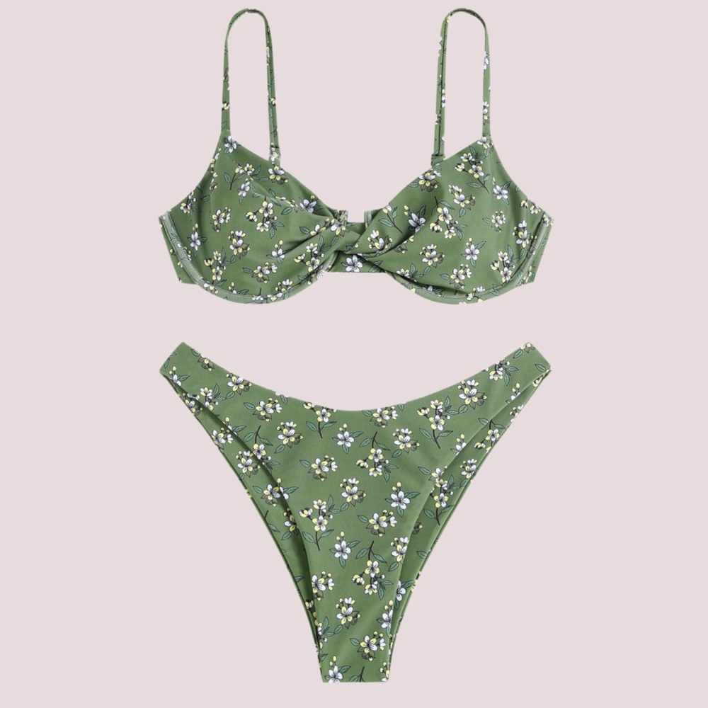 NWT ZAFUL‎ Twist Front W/ Underwire Tie Back High Waisted Bikini - Lg